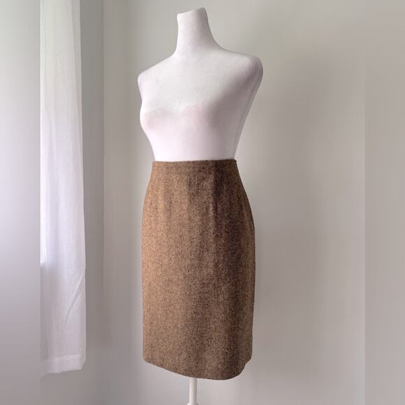 Vintage ‘90s Jones New York Brown Textured Wool Blend Knee Length Pencil Skirt - Picture 1 of 8